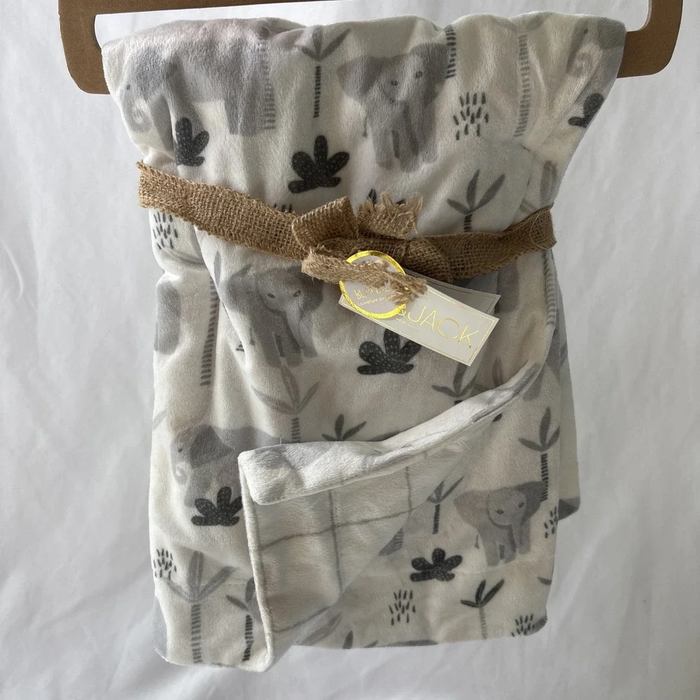 Lila & Jack Elephant Baby Blanket Plush White Gray Jungle Safari NWT